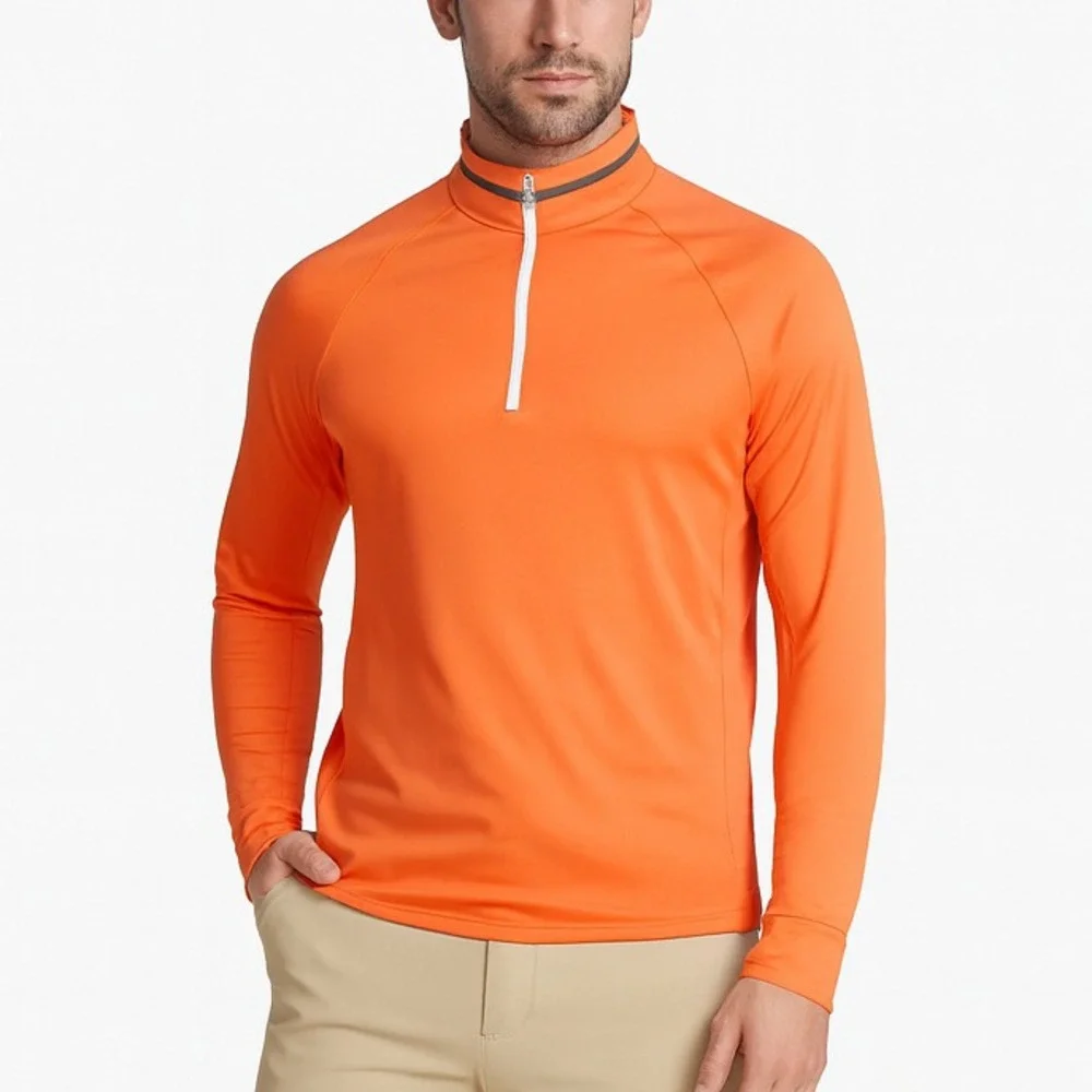 RLX Ralph Lauren Mens Orange 1/4 Zip Performance Golf Pullover Active Fit Size S